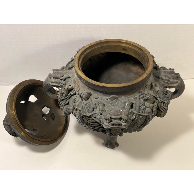 Metal Antique Chinese Bronze Censer Incense Burner With Xuande Mark Heavy 13lb / 6kg For Sale - Image 7 of 15