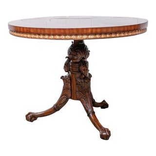 Vintage Maitland Smith Carved Mahogany Center Hall Tabl For Sale