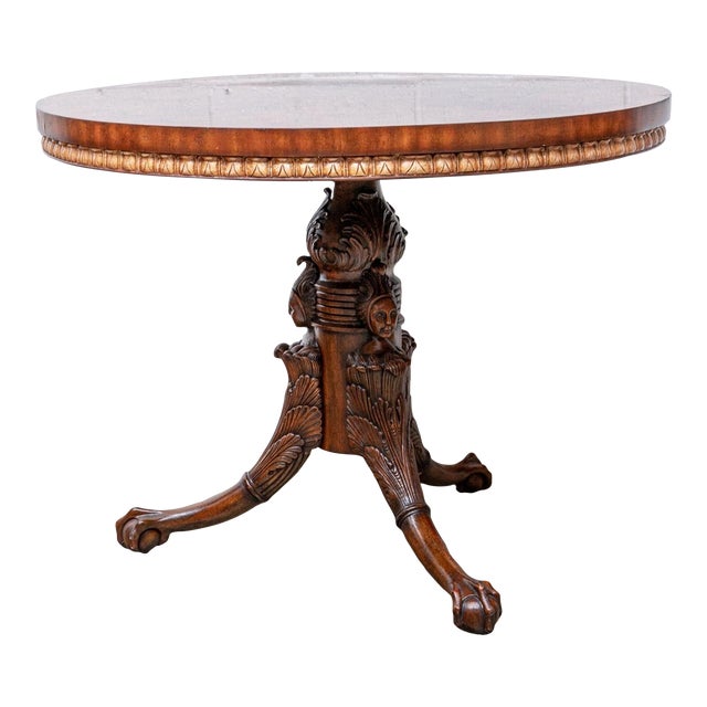 Vintage Maitland Smith Carved Mahogany Center Hall Tabl For Sale