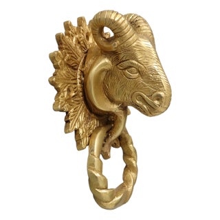 Brass Ram's Head Door Knocker For Sale