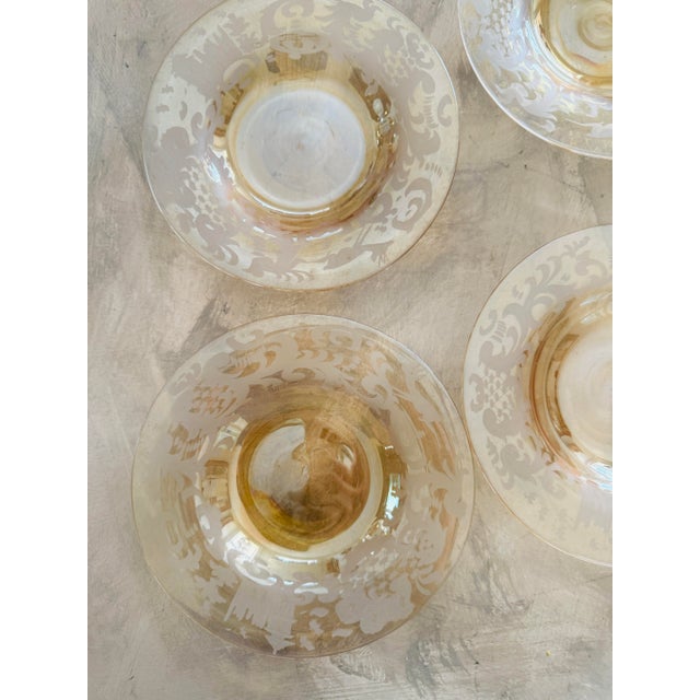 Glass Vintage Bohemian Amber Etched Glass Plates- Set of Eight - 6.625 Inch Heraldic Castle Deer Motif 1920s 1930s For Sale - Image 7 of 11