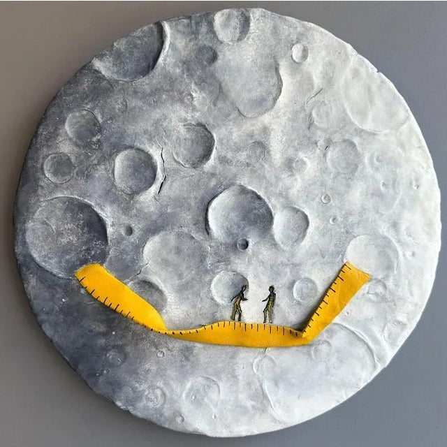 Vera Vizzi, Moon Relief with Yellow Measure Tape Wall Sculpture, 2025, Mixed Media For Sale - Image 9 of 9
