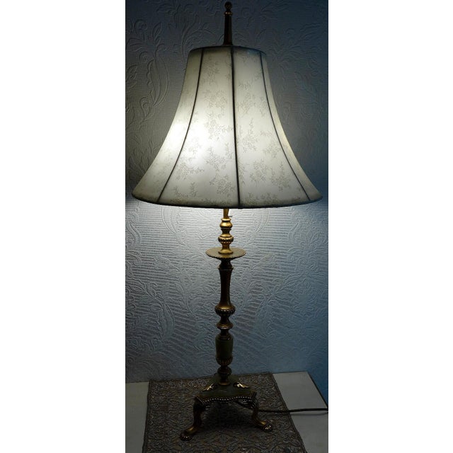 Gold Antique Brass and Onyx Table Lamp with Fabric Shade from Unbekannt, 1930s For Sale - Image 8 of 13