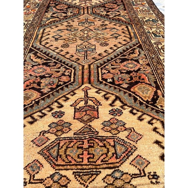 Camel Persian Bibikabad Hexagonal Medallion Runner Rug - 3'7" X 11'6" For Sale - Image 4 of 12