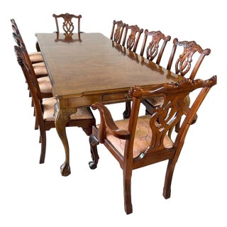 Henredon Mahogany Chippendale Dining Set, Rittenhouse Table and 10 Chairs For Sale