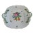 Her End Hand-Painted Floral Porcelain Square Tray With Applied Leaf Handles For Sale