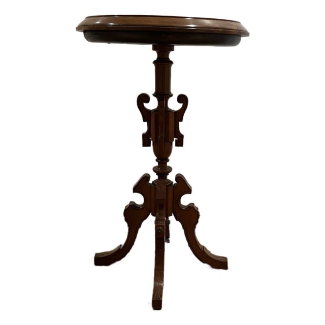 Victorian-Style Marquetry Pedestal Table, Often Referred to as a "Wine Table" or "Inlaid Occasional Table. For Sale