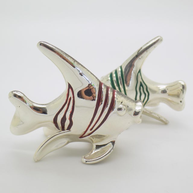 Vintage Italian Sterling Silver 925 Tropical Fishes Figurines with Enamel from Ottaviani, Rome, 1980s, Set of 2 For Sale - Image 4 of 14
