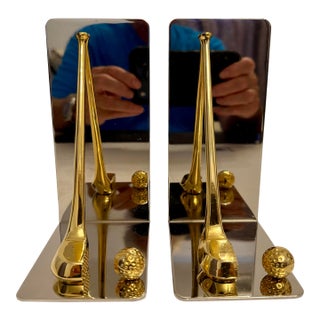 Brass and Chrome Golf Club Bookends, Late 20th Century Design For Sale