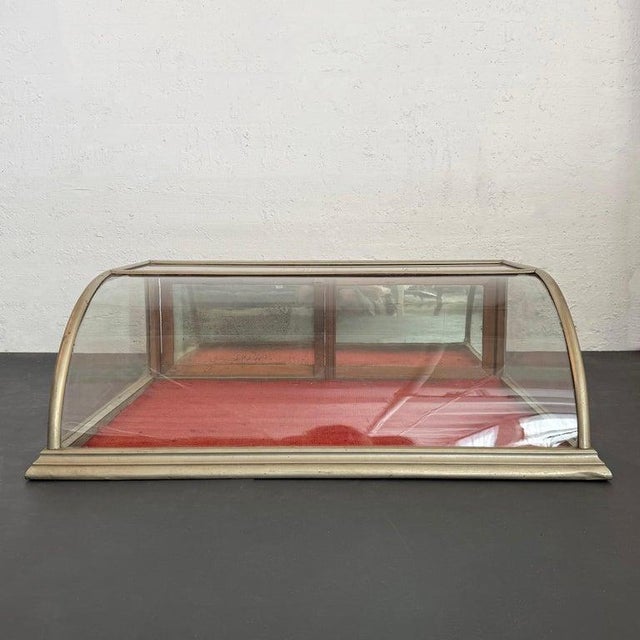 Industrial Antique Curved Glass Nickel Plated Countertop Display Case For Sale - Image 3 of 11