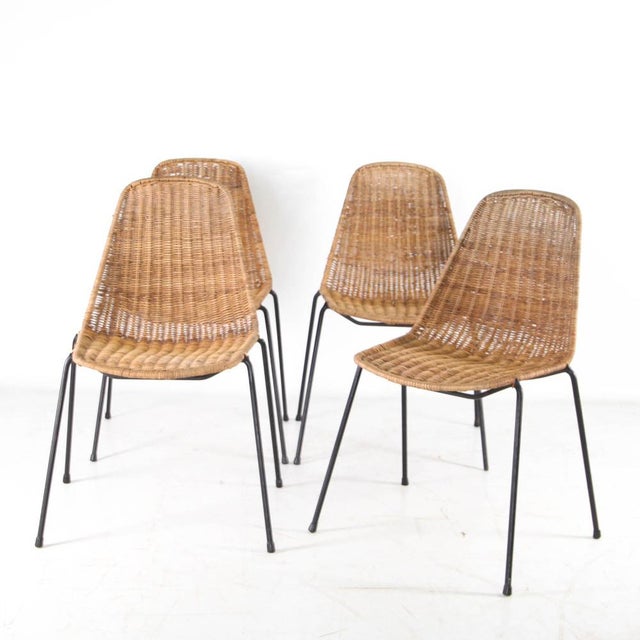 Wicker and Iron Chairs, 1970s, Set of 4 For Sale - Image 12 of 12