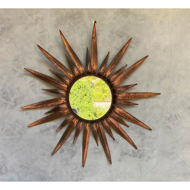 Spanish Copper Plated Metal Sunburst Mirror With Fern Leaf Frame For Sale - Image 13 of 13