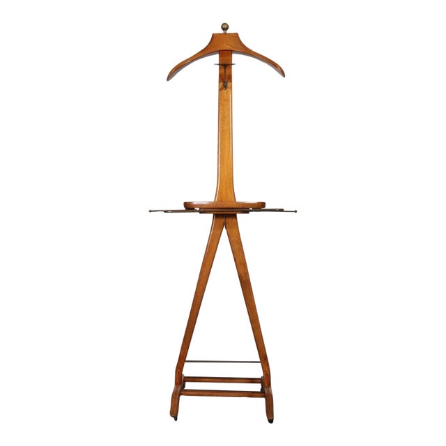Sculptural Italian Modernist Beech and Brass Valet by Fratelli Reguitti For Sale