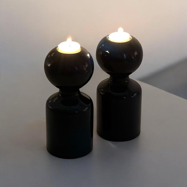 Rare pair of sculptural ceramic candleholders designed by Finnish-born designer Liisi Beckmann for Gabbianelli in Italy...