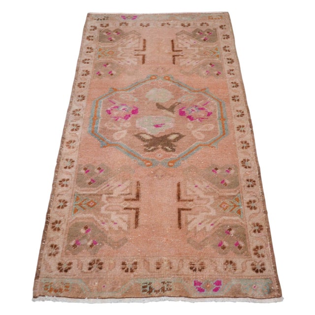 Textile 1960s Front of Bath Sink Rug Hand Made Kitchen Mat Muted Color Small Rug Laundry Room Decor - 1'10" X 3'7" For Sale - Image 7 of 18
