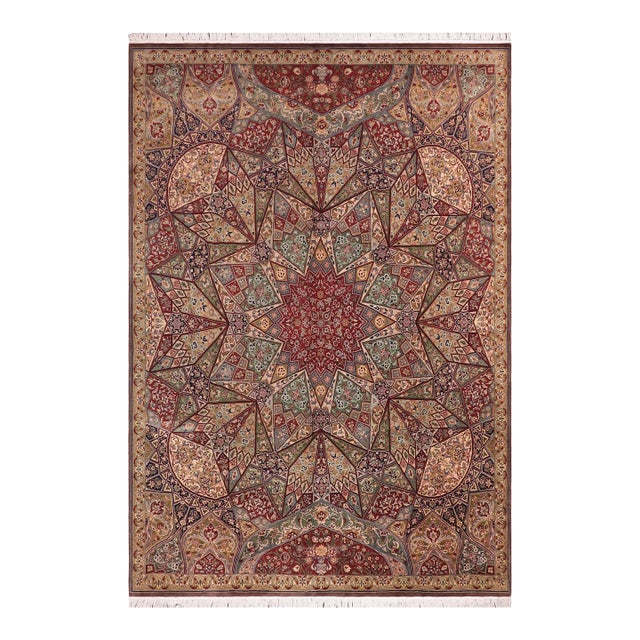 Abstract Mughal Art 1990's Pak-Persian Brown/Multi Wool Rug - 9'1'' X 11'0'' For Sale