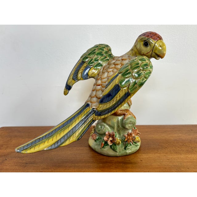 Vintage Large Majolica Porcelain Parrot Figurine For Sale - Image 13 of 14