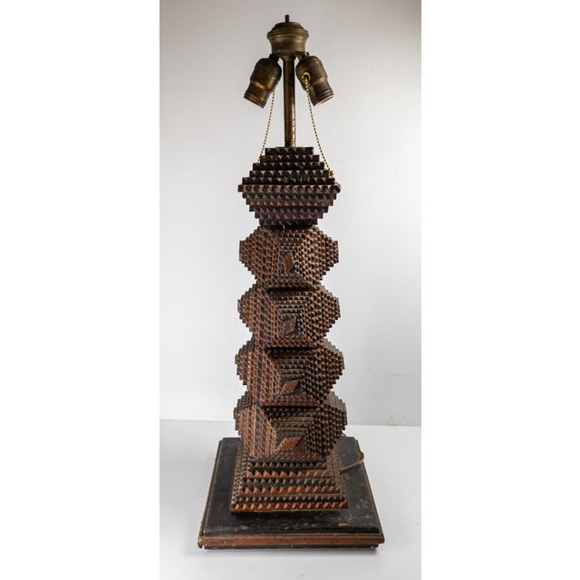 Early 20th Century Early 20th Century American Folk Art Tramp Art Polychrome Table Lamp For Sale - Image 5 of 13