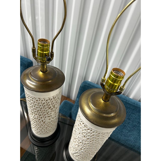Vintage Chinoiserie Blanc De Chine Lamps - A Pair For Sale - Image 4 of 8