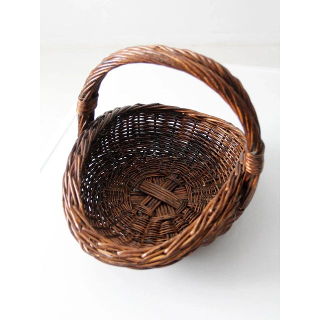 Brown Vintage Wicker Gathering Basket For Sale - Image 8 of 13