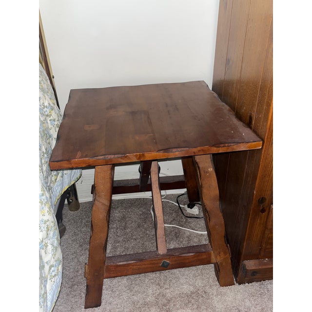 1970s 1970s Vintage Rustic Live Edge X-Base Side Table With Iron Clavos For Sale - Image 5 of 5