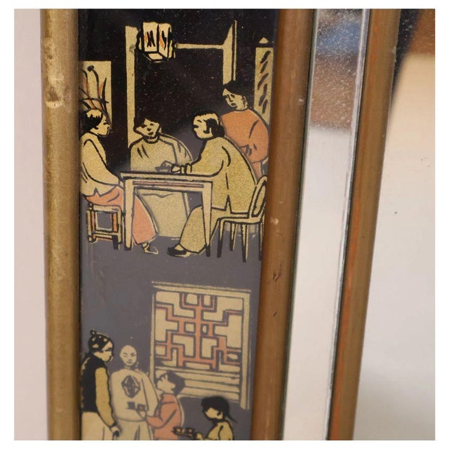Mid 20th Century Black Eglomise Mirror With Asian Designs For Sale - Image 5 of 5