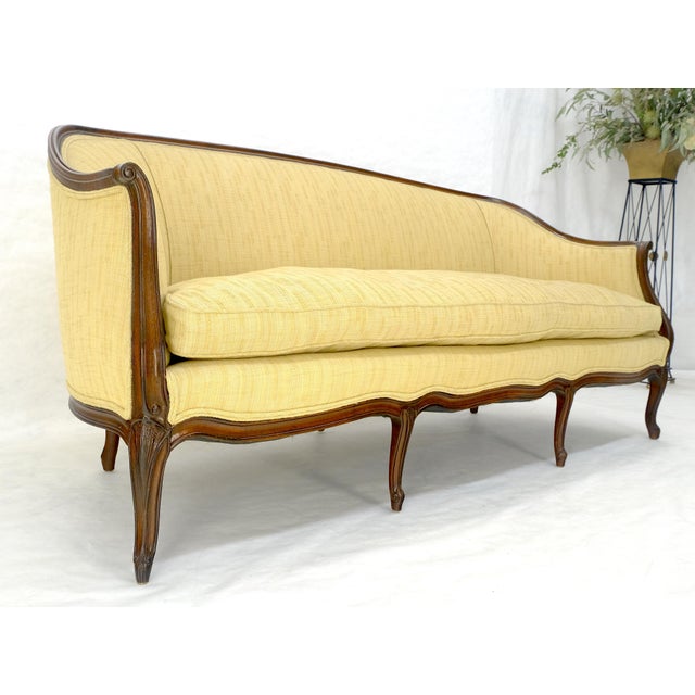 Fine Carved Gold Upholstery Country French c1920s Down Filled Cushion Sofa MINT For Sale - Image 10 of 15