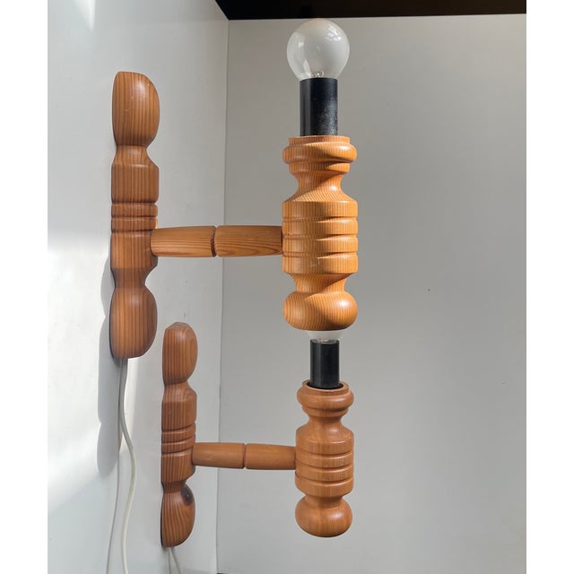 1980s Nordic Wall Sconces in Oregon Pine, 1980s, Set of 2 For Sale - Image 5 of 8