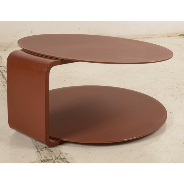 Vintage Wood and Red Glass Round Coffee Table For Sale - Image 3 of 9