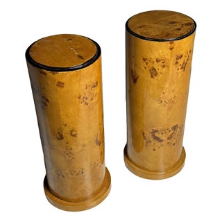20th Century Burr Wood Veneered Columns, Set of 2 For Sale