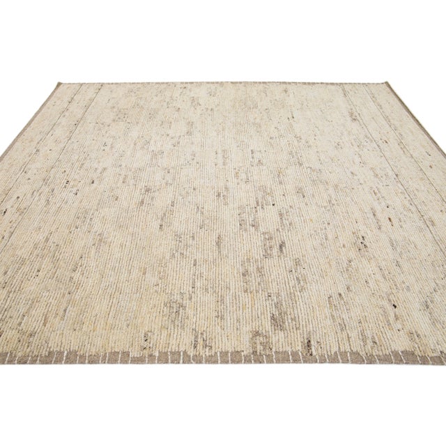 2020s 2020s Beige Moroccan Style Wool Rug Handmade With Allover Design For Sale - Image 5 of 7