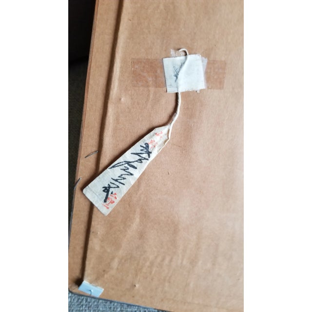 Antique Japanese Silk needlework picture of a rooster, hen, and chicks in a vintage black and silvered wood frame. There...