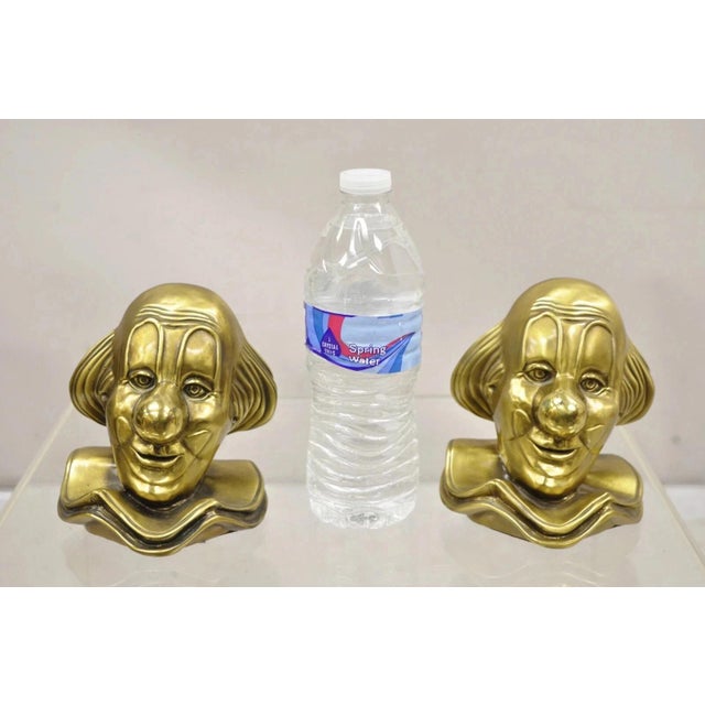 Vintage PM Craftsman Art Deco Style Brass Figural Clown Head Bookends - a Pair. Circa Late 20th Century. Measurements:...