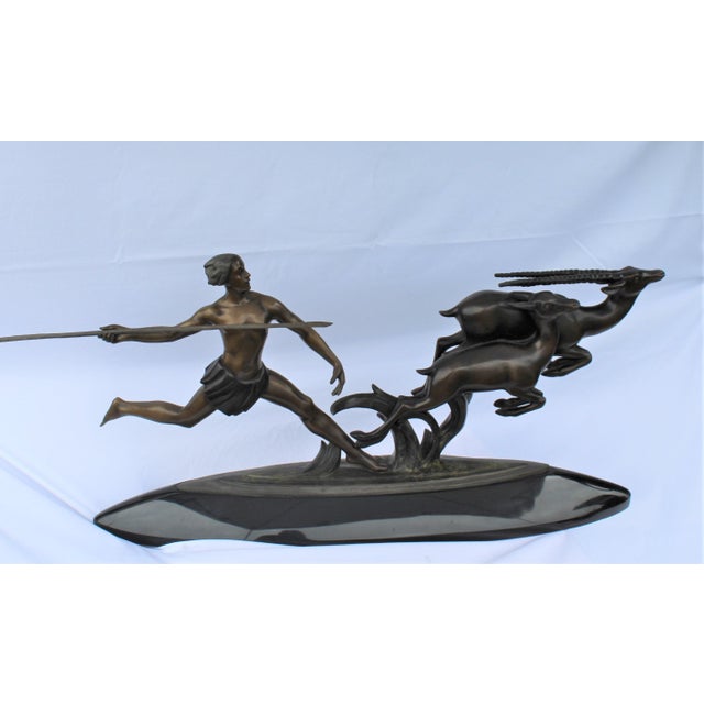 Bronze 1990s Art Deco Bronze (Amazon Hunter) Large Black Marble After Ketley heavy For Sale - Image 8 of 18