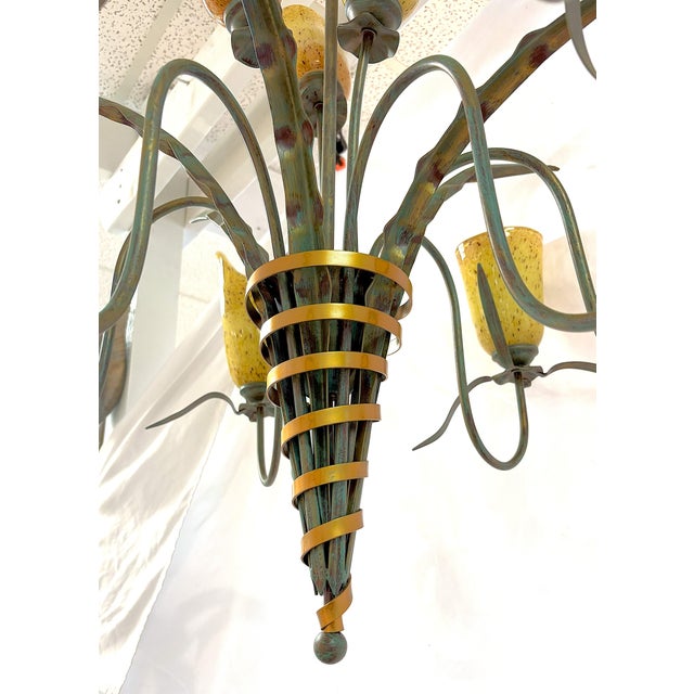 Green Vintage Eurofase 'Cala Lily' Art Glass 9-Light Chandelier For Sale - Image 8 of 16
