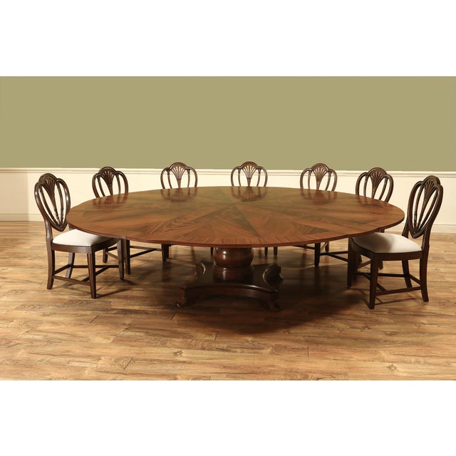 Large 80-102-Inch Round Expanding Mahogany Jupe Table With Self-Storing Leaves, by AntiquePurveyor-Seats 12 For Sale - Image 10 of 16