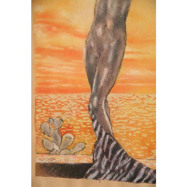 Vintage Art Deco Edouard Chimot Watercolor Painting Custom Framed French For Sale - Image 9 of 11