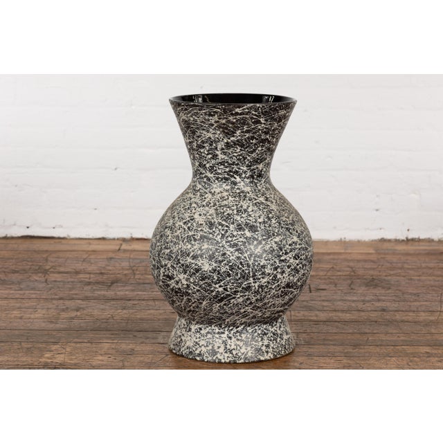Prem Collection Artisan Made Black and White Vase with Dripping Décor For Sale - Image 12 of 12