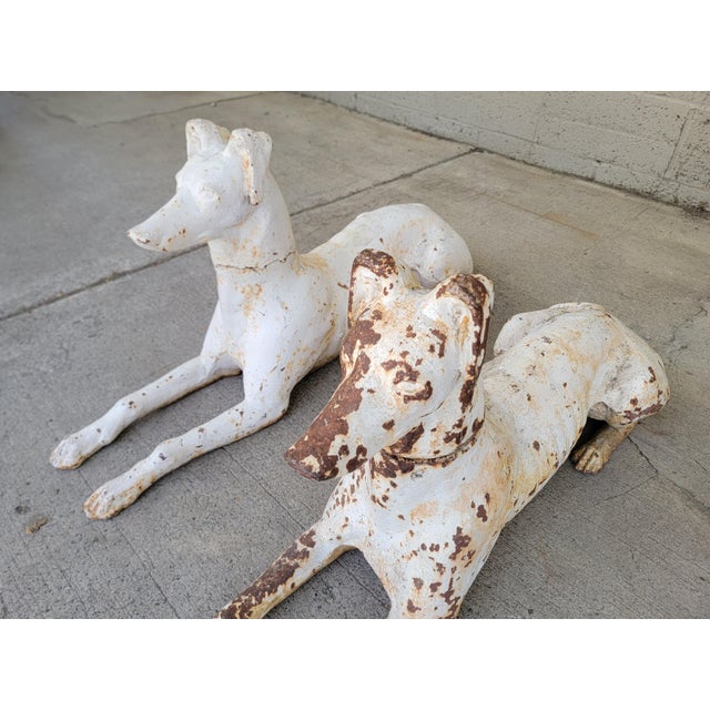 J. W. Fiske Antique Recumbent Cast Iron Greyhounds a Pair For Sale - Image 11 of 11