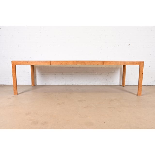 Mid-Century Modern Milo Baughman Style Burl Wood Parsons Extension Dining Table by Henredon, Newly Refinished For Sale - Image 3 of 12