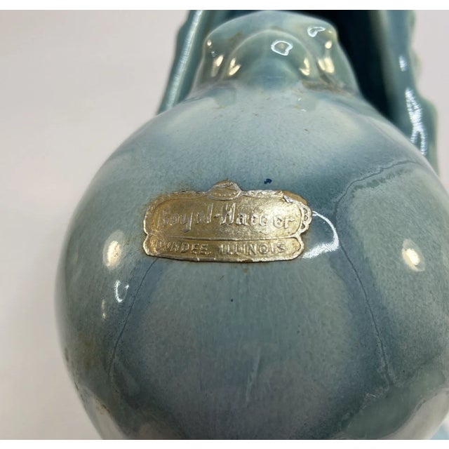 Vintage Royal Haeger Pottery Bellowing Dove Vase Turquoise 40s Art Deco 7.75 In For Sale In Chicago - Image 6 of 8