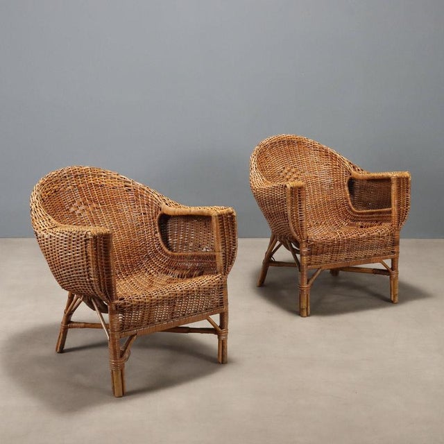Wicker and Bamboo Lounge Chairs, 1950s, Set of 2 For Sale - Image 10 of 10