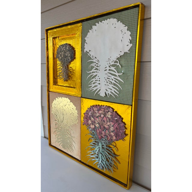 Abstract Mixed Media Quadriptych Basilius Beslers’ Lilium Cruentum Polyanthos in Gold Wood Frame For Sale - Image 3 of 12