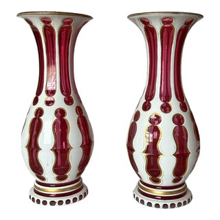 Pair of 1890s Bohemian Glass Cut Vases For Sale