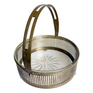 Austrian Art Deco Centerpiece Bowl, Brass & Crystal, 1920s For Sale
