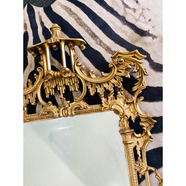Vintage Gold Gilt Hollywood Regency Chinese Chippendale Style Pagoda Carved Wood Wall Mirror For Sale - Image 16 of 17