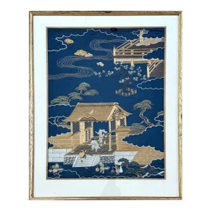 Framed Antique Japanese Embroidery Fukusa Textile Panel
