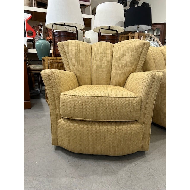Wood Channel Back Scalloped Swivel Chairs, a Pair For Sale - Image 7 of 8