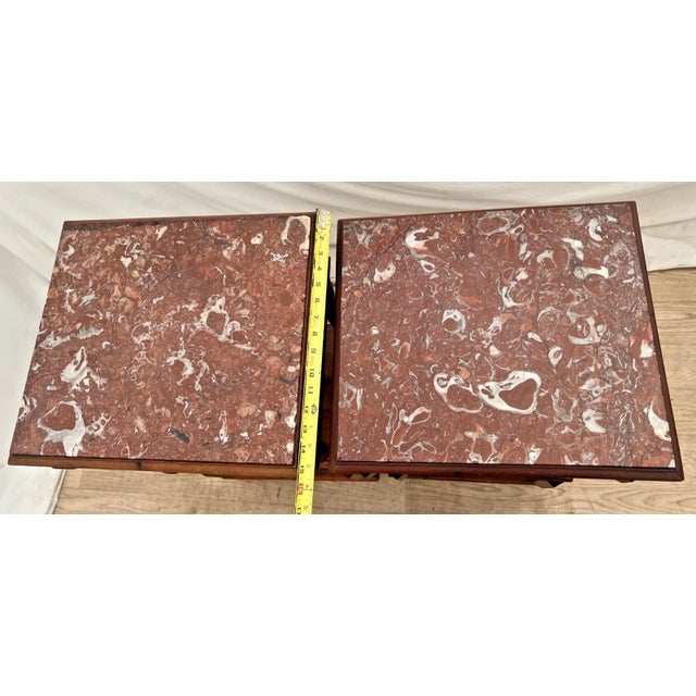 Antique French Renaissance Revival Nightstands Marble Top Commode Bed Cabinets For Sale - Image 10 of 12