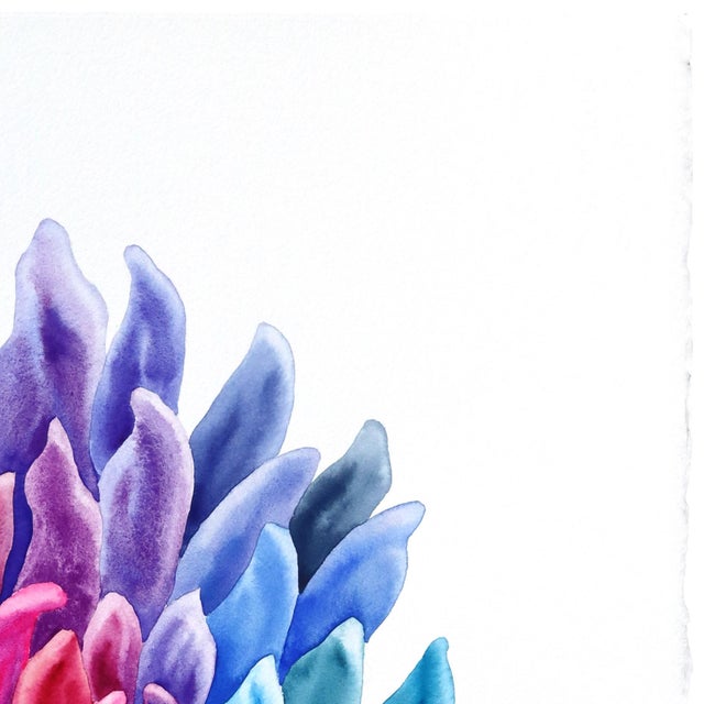 Contemporary Rainbowland Chrysanthemum II - Original Botanical Floral Watercolor Painting on Paper by Xiao Wen Xu For Sale - Image 3 of 6